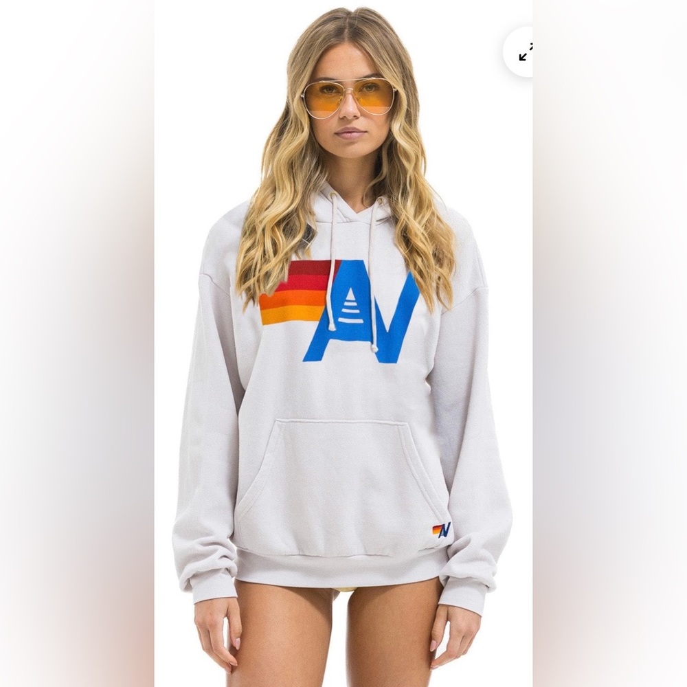 Aviator Nation Logo Pullover Relaxed Hoodie White Size M